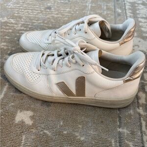 Veja Women's White and Gold Sneakers